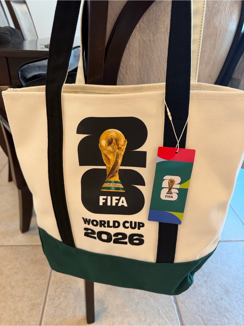 Authentic FIFA World Cup 2026 Beige and Green Canvas Tote- New with tags NWT